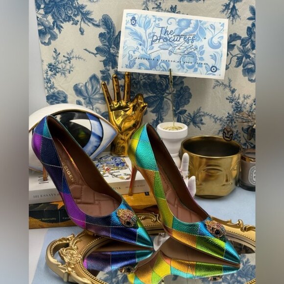 🆕 KURT GEIGER LONDON 🧿 NWOB Belgravia Court Heel, Rainbow Overstitch Sz 37 US7 - Picture 3 of 13